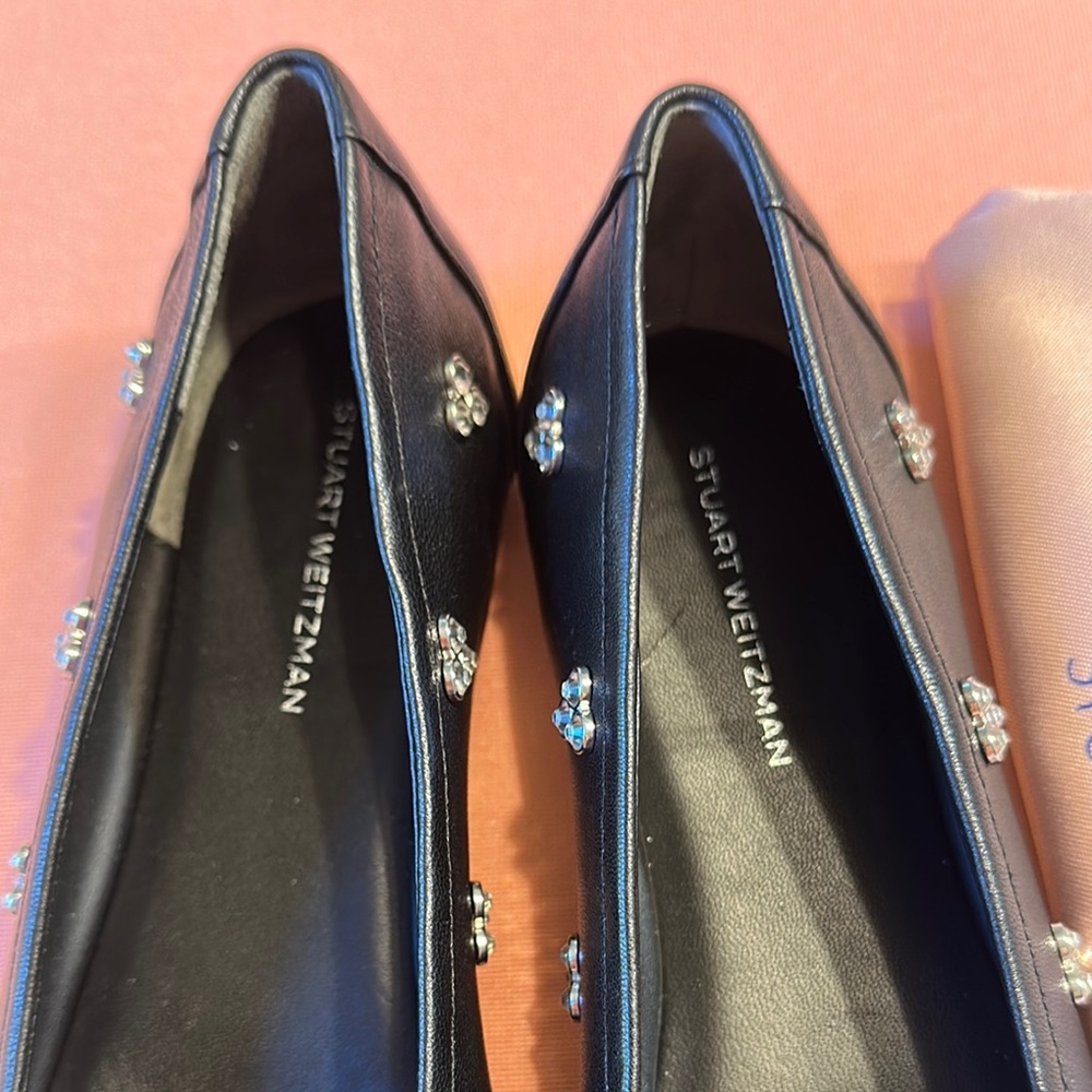 New Stuart Weitzman Leather Black Rhinestone Embellished Flats. Size 8.… - Picture 3 of 9